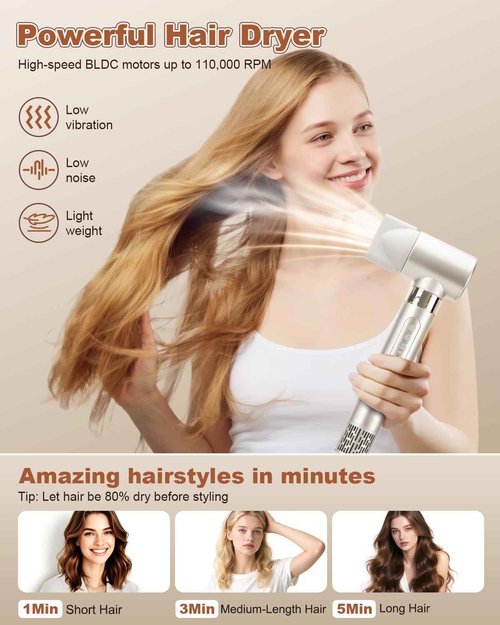 Hupifaz 8 in 1 Hair Styler & Hair Dryer, Auto Wrap Curler, High-Speed 110000 RPM Frizz-Free Blow Dryer, Curl Diffuser, Hot Air Styler for Fast Drying, Curling, Straightening, Volumizing