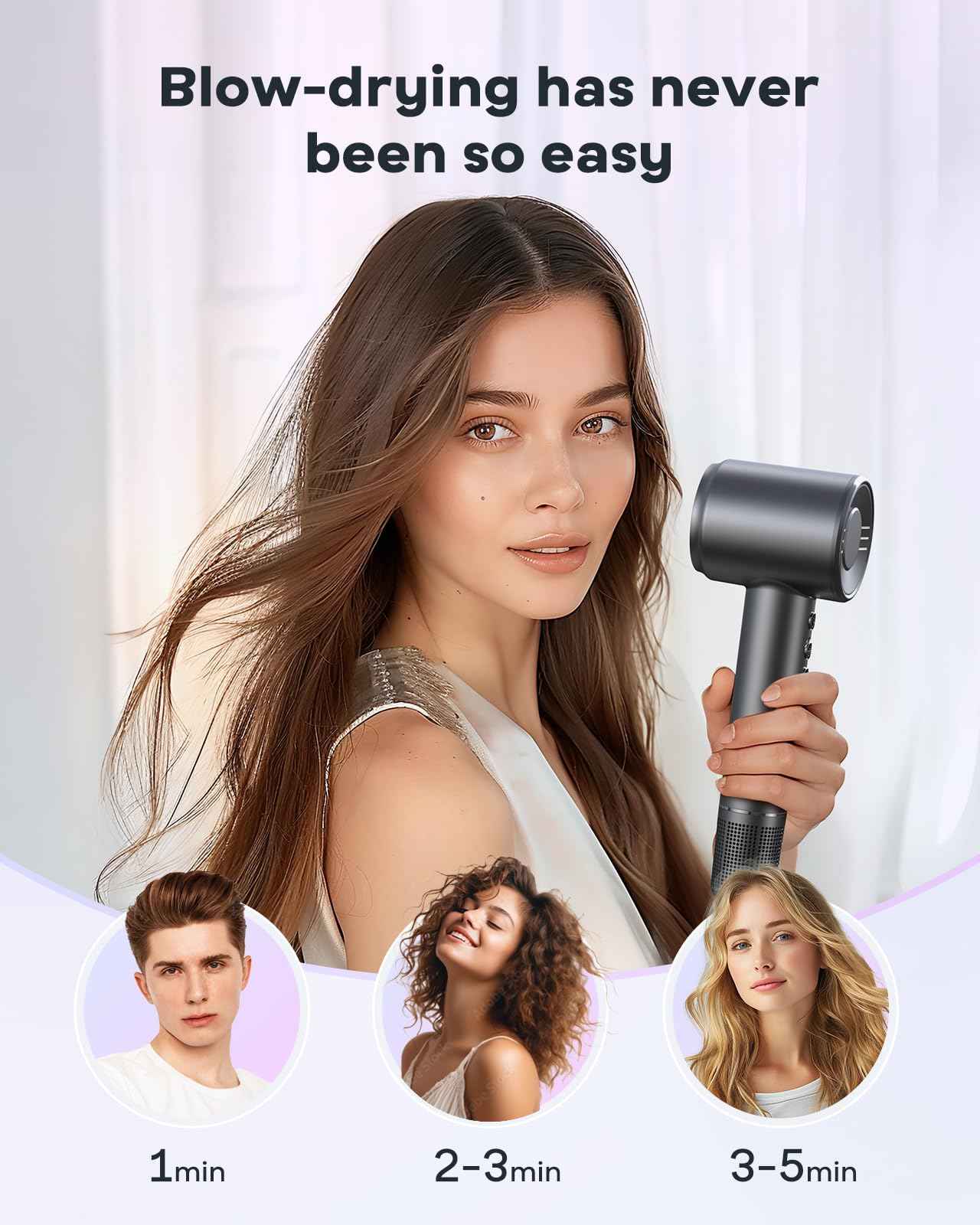Hair Dryer - 150000 RPM High Speed Blow Dryer for Fast Drying with Brushless Motor, 500 Millions Negative Ionic, Low Noise, HD Display, 4 Temps & 3 Speeds, for Home Travel Salon, Black