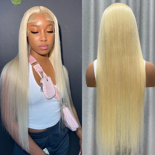 Amecire 613 Lace Front Wig Human Hair 13x4 HD Transparent Straight Wigs Human Hair Blonde Lace Front Wigs Pre Plucked Glueless Wig Human Hair 180% Density Blonde Lace Frontal Wigs 22INCH