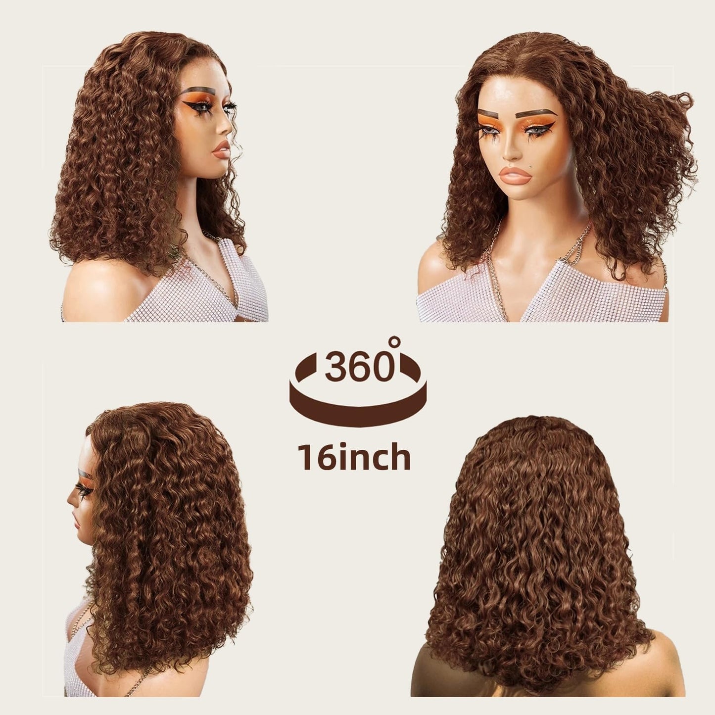 poshbash Wear and Go Glueless Wigs Human Hair Pre Plucked Pre Cut Chocolate Brown Deep Wave Curly Bob Wig Human Hair 180% Density 4x4 Lace Closure Wigs for Black Women Short Bob Wig Glueless 12 Inch