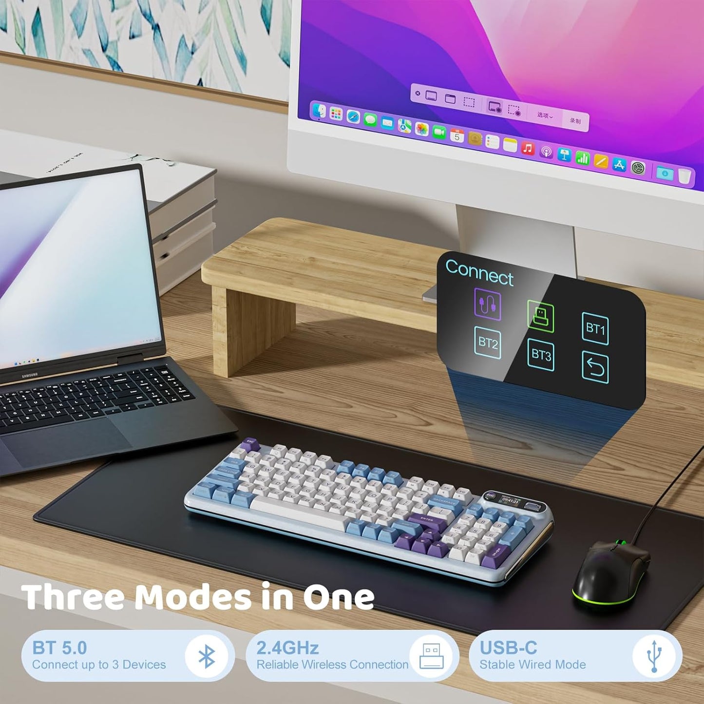 Z98 Creamy Keyboard, 94 Keys Wireless Mechanical Keyboard with Smart Display & Knob, Tri-Mode Connection