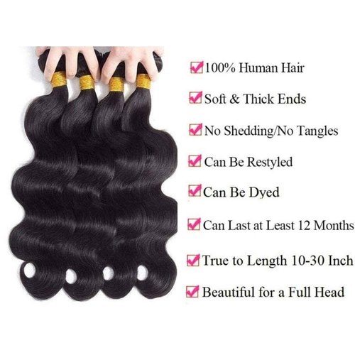 Human Hair Bundles Body Wave 4 Bundles16 16 18 18 Inch 100% Unprocessed Brazilian Virgin Bundles Human Hair Extensions Natural Color