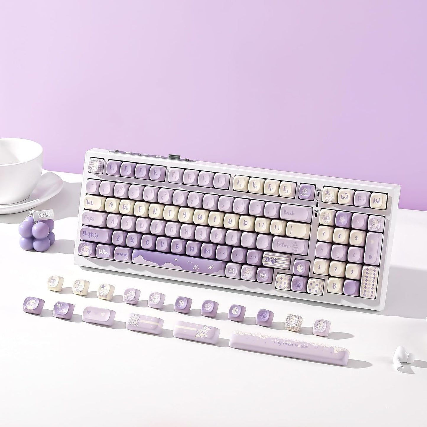 YUNZII 132 Keys MOA Keycaps, Dye-Sublimation PBT Custom Keycap Set for MOA Profile, Cute Bear Customized Pattern Keycaps for MX Switches Mechanical Gaming Keyboard (Butter)