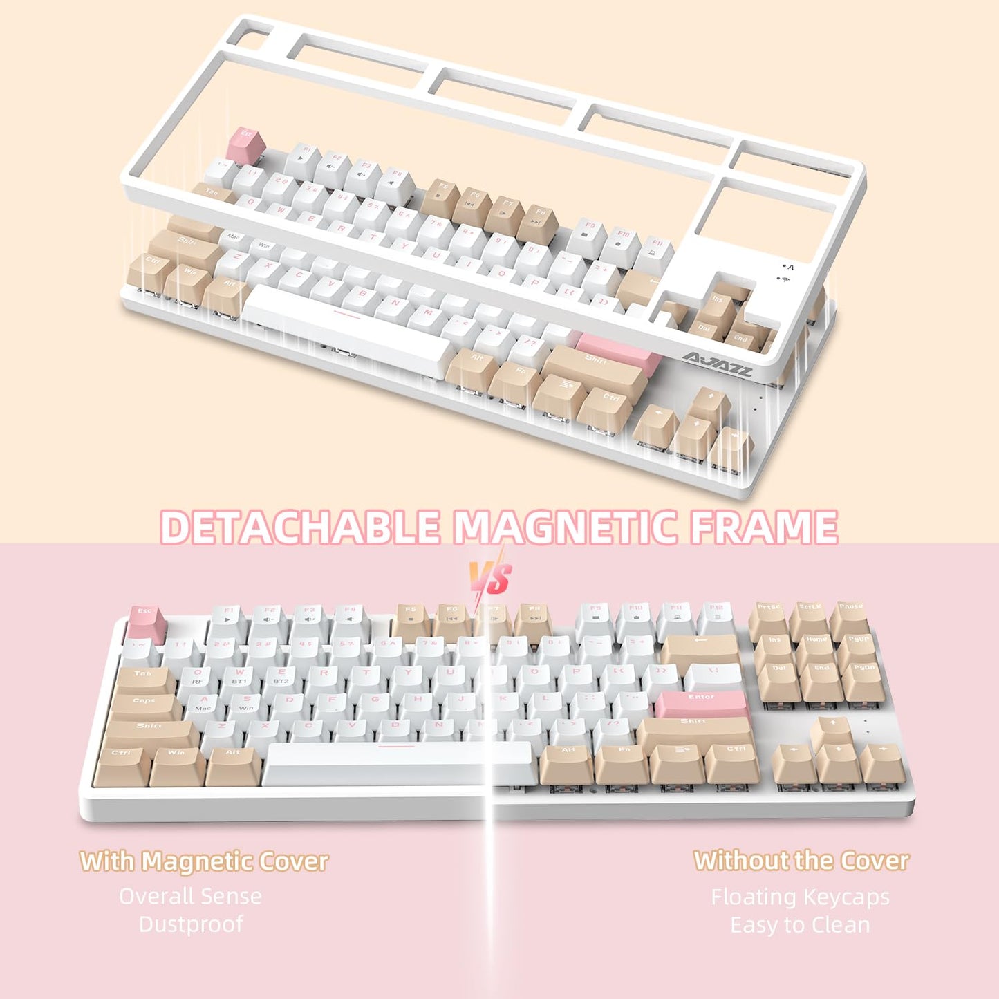 A.JAZZ Wireless Mechanical Keyboard, 87 Keys TKL Hot Swappable Bluetooth Gaming Keyboard, Dual Mode BT5.0/2.4G with Detachable Frame, USB Hub OEM Keycaps Custom Keyboard for PC Gamer Xbox(Red Switch)