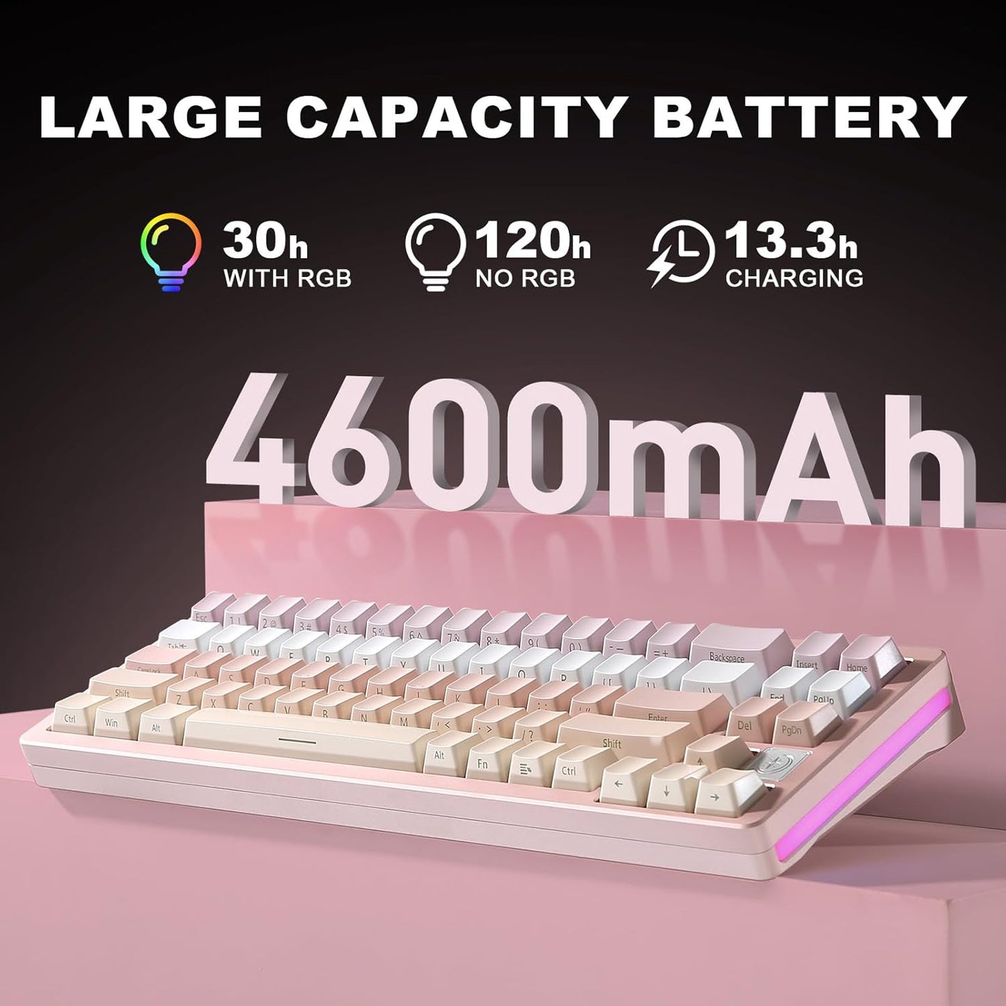 YUNZII AL71 75% Mechanical Keyboard,Full Aluminum CNC,Hot Swappable Gasket,2.4GHz Wireless BT5.0/USB-C Wired,NKRO Programmable RGB Backlight Creamy Typing for Win/Mac(Pink, Crystal White Switch)