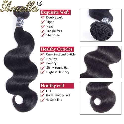 Amella Hair 8A Brazilian Body Wave 13x4 Lace Frontal Closure with Bundles (14 16 18 +14Frontal) 100% Unprocessed Brazilian Virgin Hair Body Wave with Frontal Closure