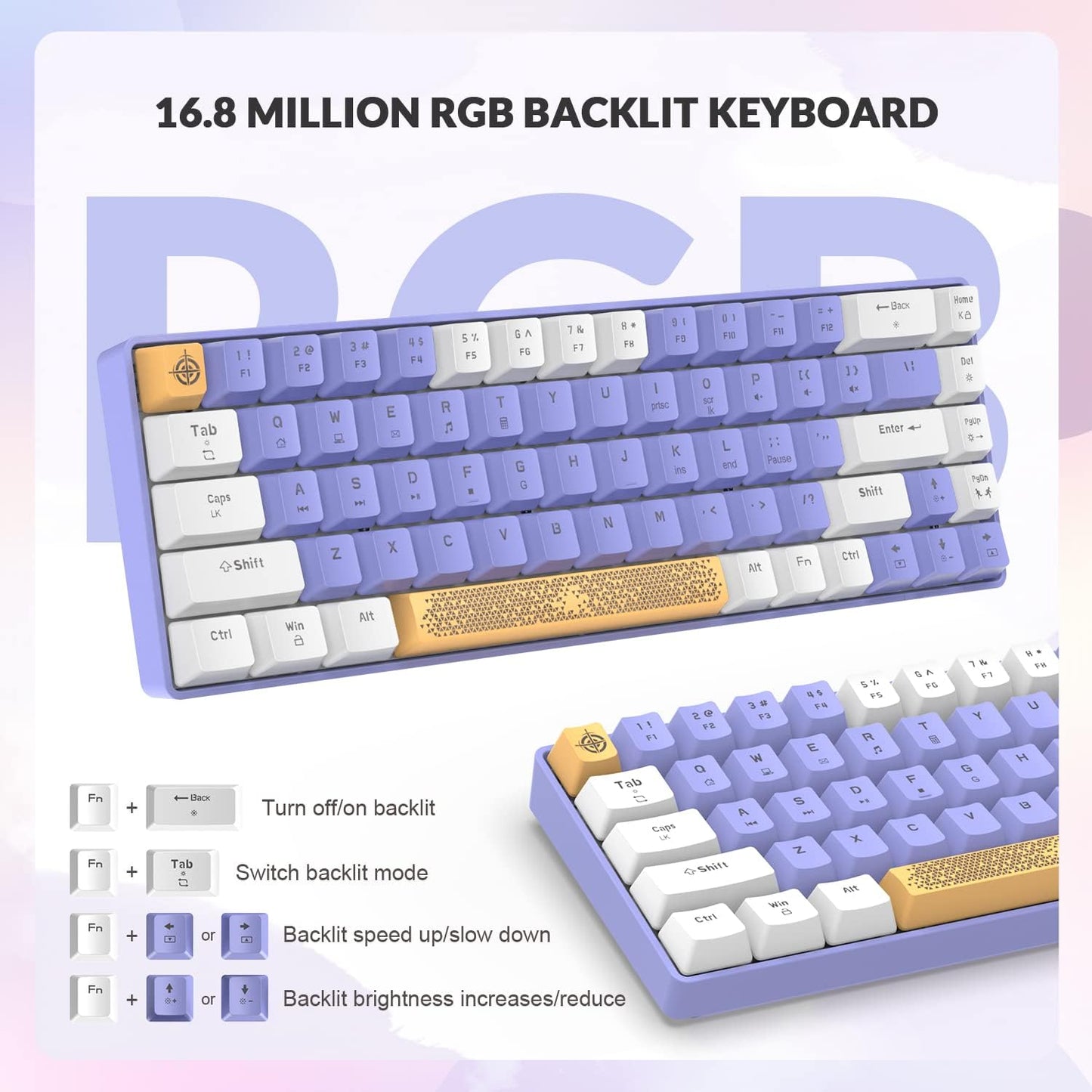 ZIYOU LANG RK-T8 Wired 65% Mechanical Gaming Keyboard with RGB LED Backlit Anti-ghosting TKL Mini 68 Key Custom Coiled C to A Cable Tactile Brown Switch for PS4 PS5 Xbox PC Mac Gamer(White/Dark Gray)