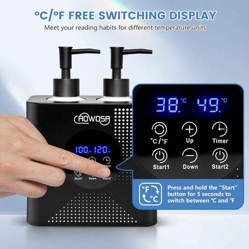 Massage Oil Warmer Double Bottle Professional Electric Lotion Digital Heater for SPA, Portable Oil Warmer Heated Cream for Beauty Salon Home, with ℃/℉ Switchable Display, Four Dispenser Bottle