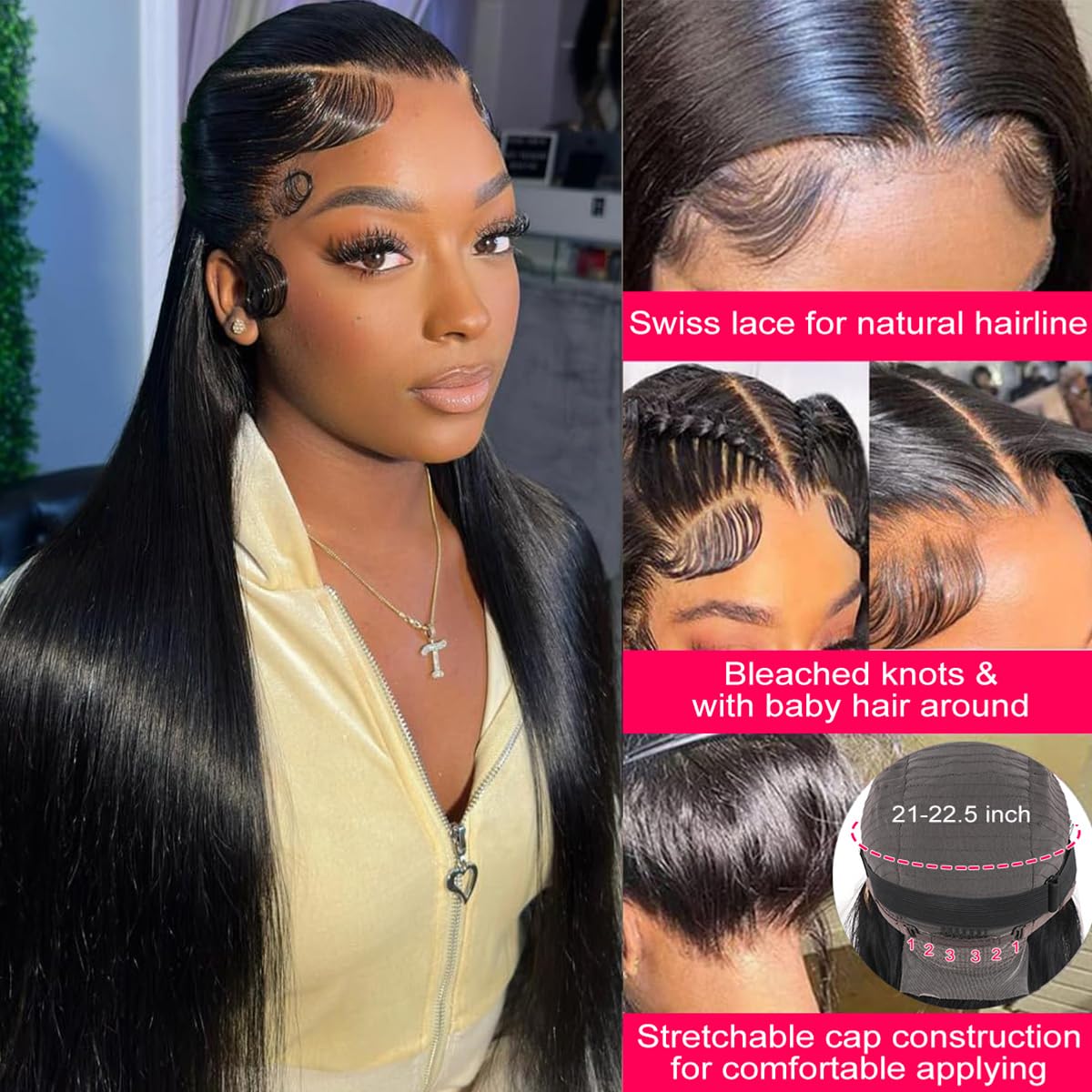 Nawpum Straight Human Hair Wigs for Women Lace Front Wigs Pre Plucked Glueless 13x6 HD Lace Front Wigs Human Hair 180% Density Straight Frontal Wigs Human Hair 28 Inch