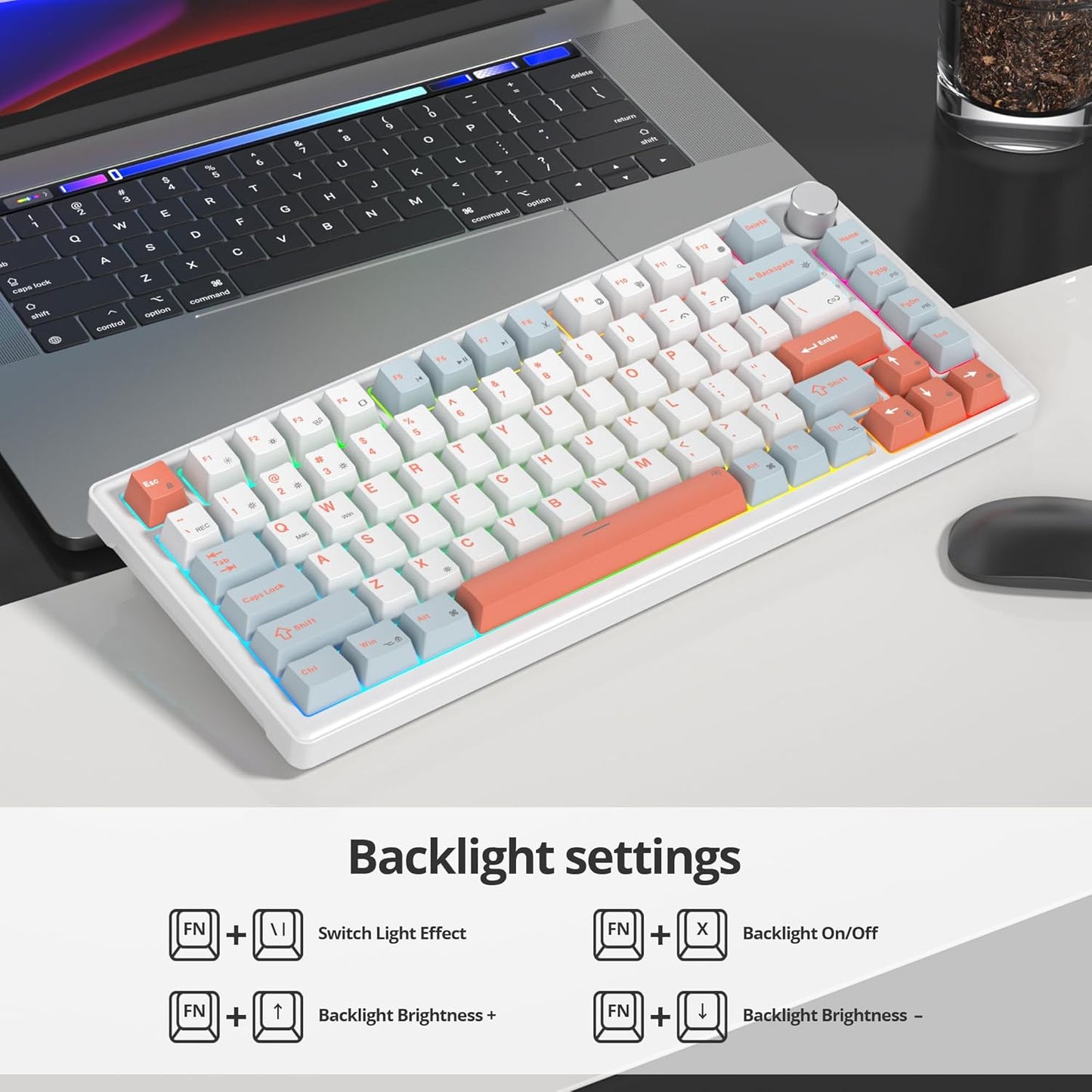 75% Mechanical Gaming Keyboard with Volumn Knob, Gasket Hot Swappable RGB, Wired, Red Switch, 82 Keys Compact Creamy (Black Grey)