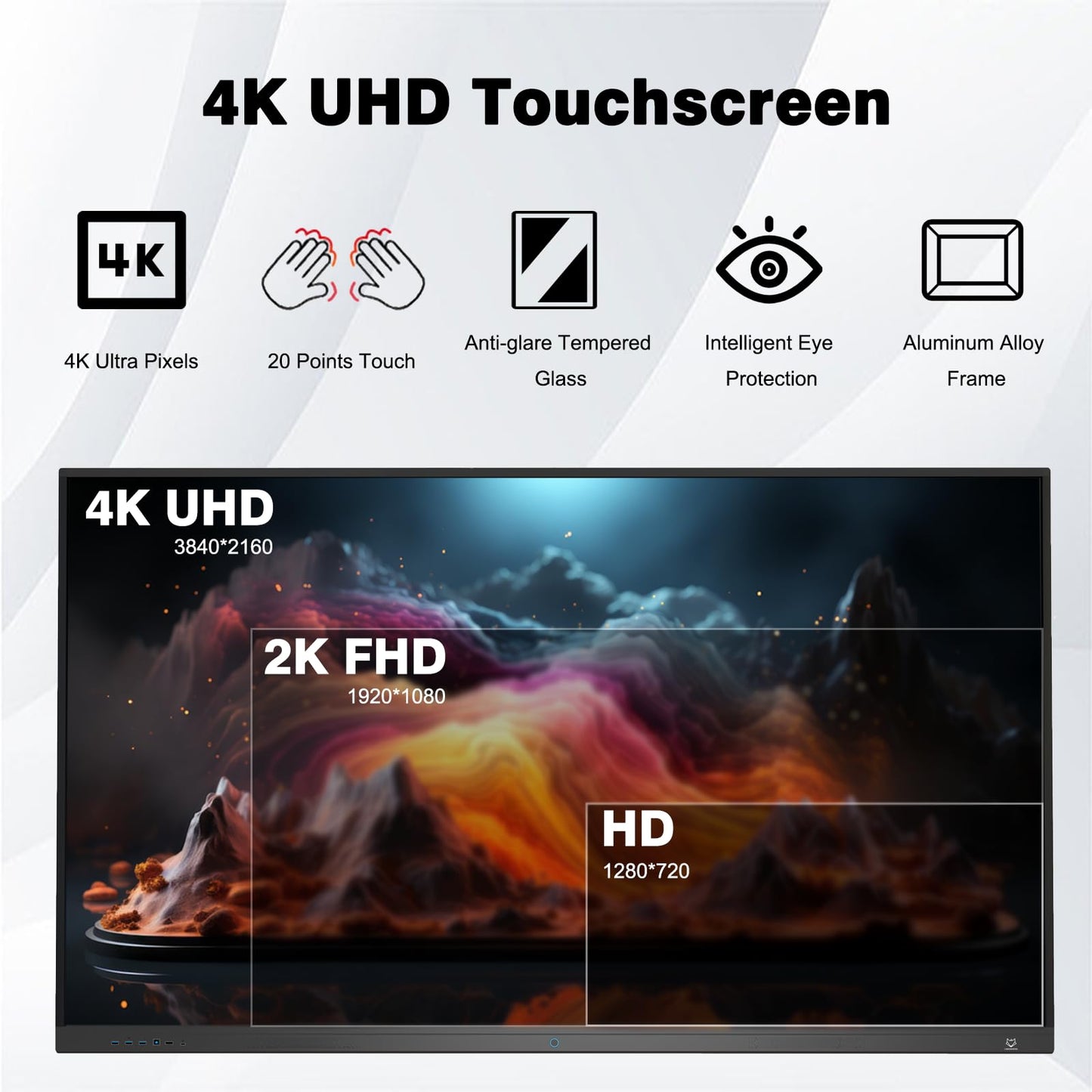 65 Inch Smart Board,4K Touch Screen Interactive Whiteboard, All-in-One Smart Digital Whiteboard for Classroom Home and Business Built in Android 14.0 8+128G with Robust App Ecosystem(Board+Wall Mount)
