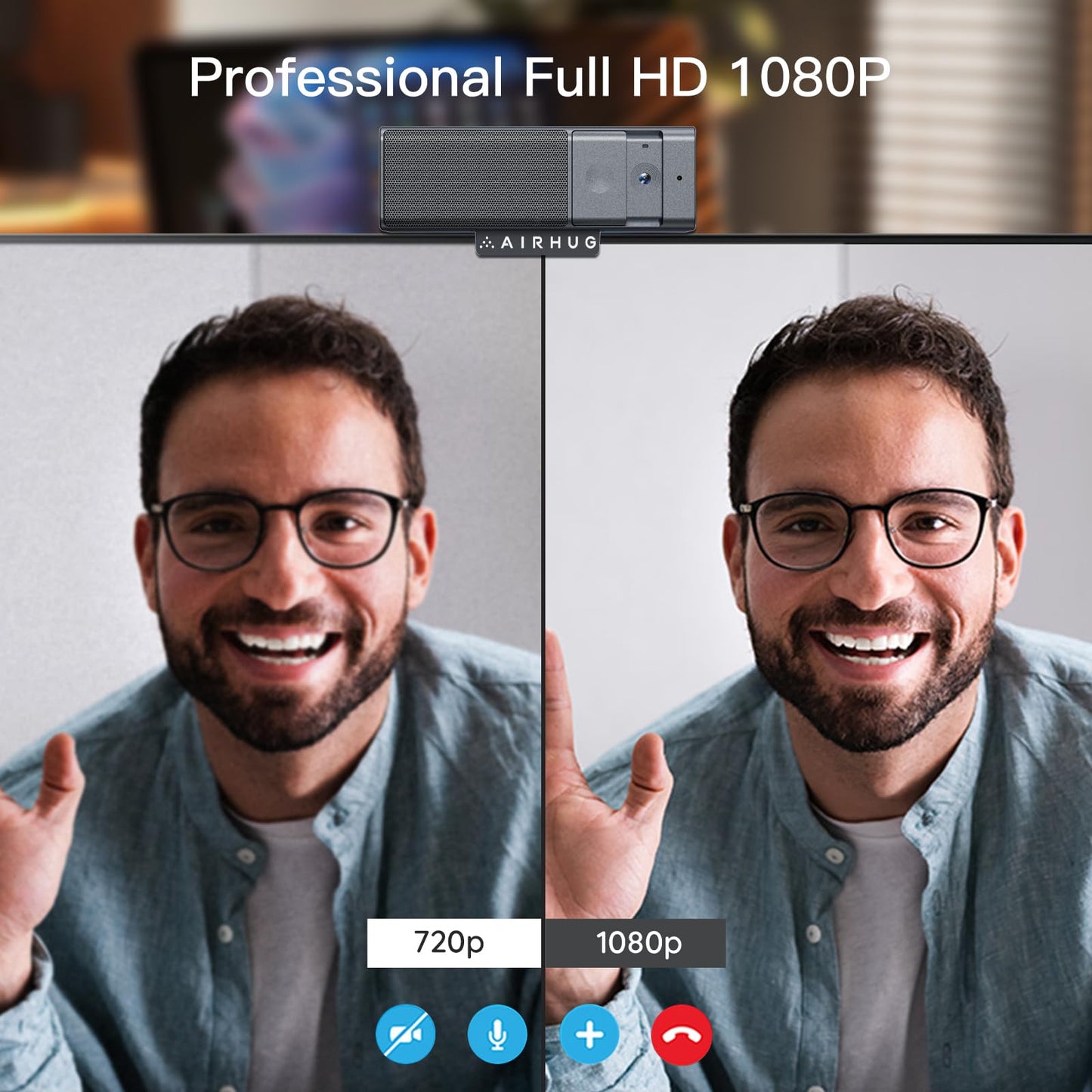 AIRHUG 3 in 1 1080P Webcam with Microphone & Speaker, USB Camera for Video Conferencing/Online Class/Gaming Live, Built-in Privacy Cover