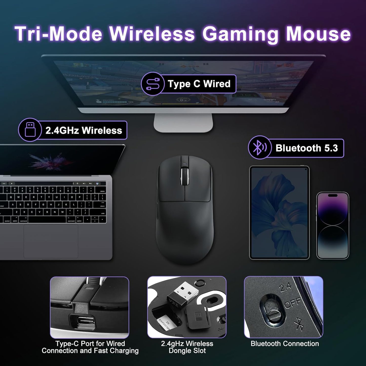AJAZZ AK980 Wireless Keyboard with Smart Display & Knob,R1 SE+ Gaming Mouse, 18000 DPI