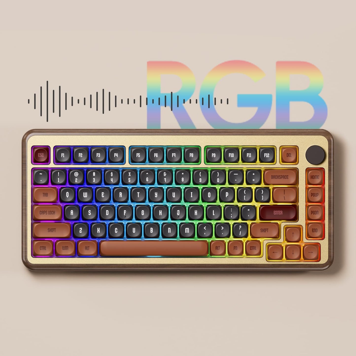 Akko MU02 Mechanical Keyboard with Walnut Wooden Case 75% RGB 2.4G Wireless/Bluetooth/Wired Hot-Swappable Gaming Keyboard with PBT Dye-Sub Keycaps for Mac & Win (Autumn, Rosewood Switch)