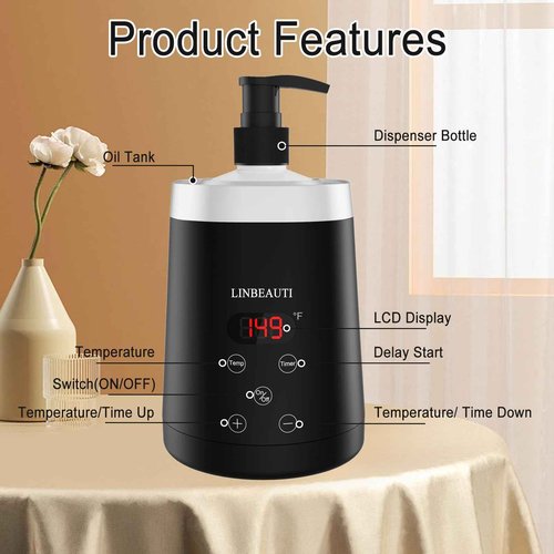 Massage Oil Warmer Bottle Professional Lotion Warmer for SPA, Automatic Oil Warmer Heated Oil Lotion Cream for Salon, Barber Shops, Home, with Two Oil Bottle Dispenser (black)