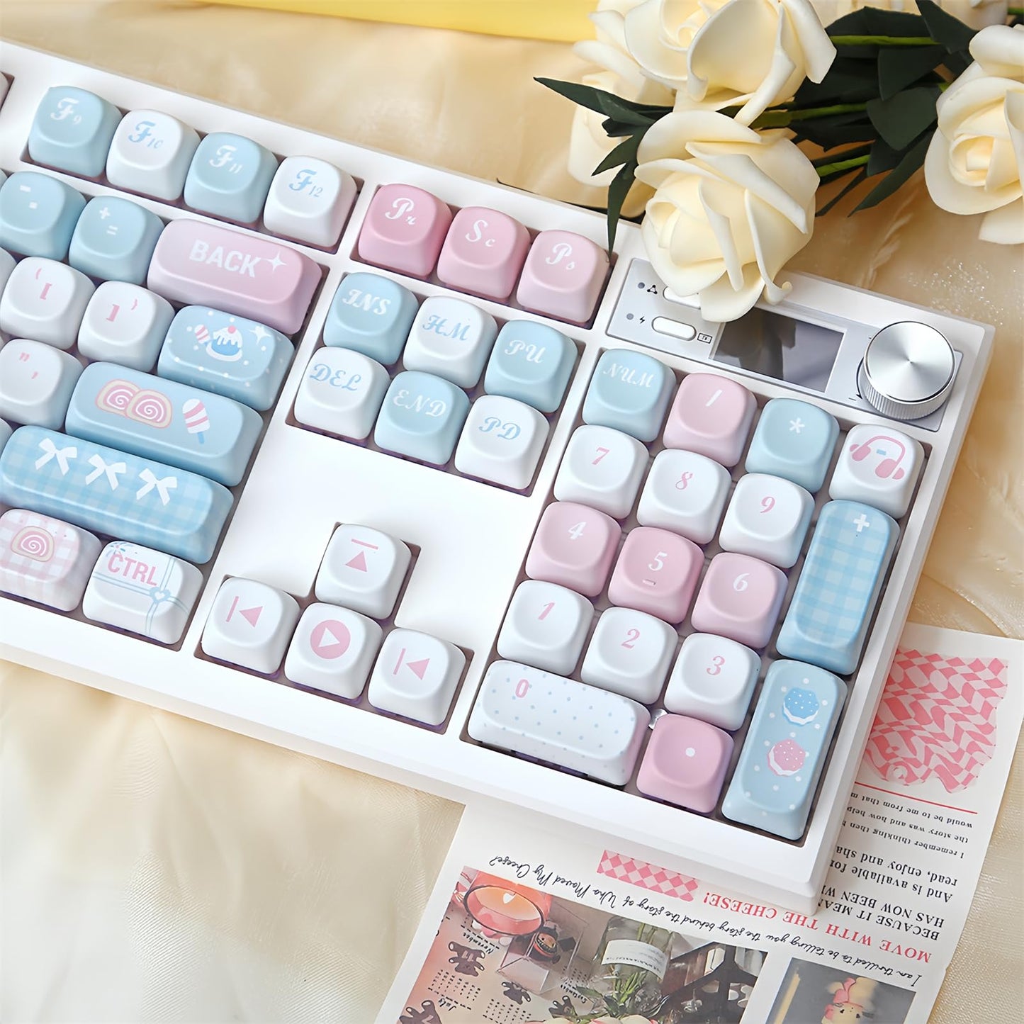 ZMX GMK104 Mechanical Keyboard Kit with Screen&Knob,VIA Programmable Hot Swap Gasket Mounted PCB Custom RGB Barebones Keyboard Wireless BT5.0/2.4GHz/USB-C Wired Full Size Gaming DIY Kit (White)