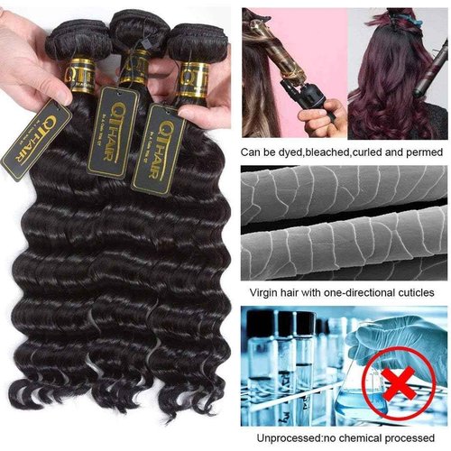 QTHAIR 16A loose Deep Wave Bundles with Closure for Black Women(12 14 16+10)100% Unprocessed Brazilian Deep Wave Human Hair 3 Bundles with 4X4 Lace Closure Free Part Natural Color