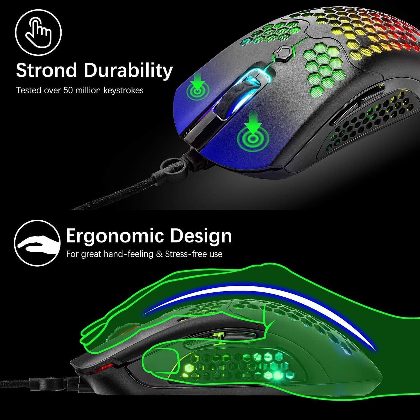 ZIYOU LANG Gaming Keyboard and Mouse and Mouse Pad,Wired Green Backlit Mechanical Keyboard,Superlight RGB Gaming Mouse,12000DPI Optical Sensor,6 Programmable Buttons Mice for PC Gamers