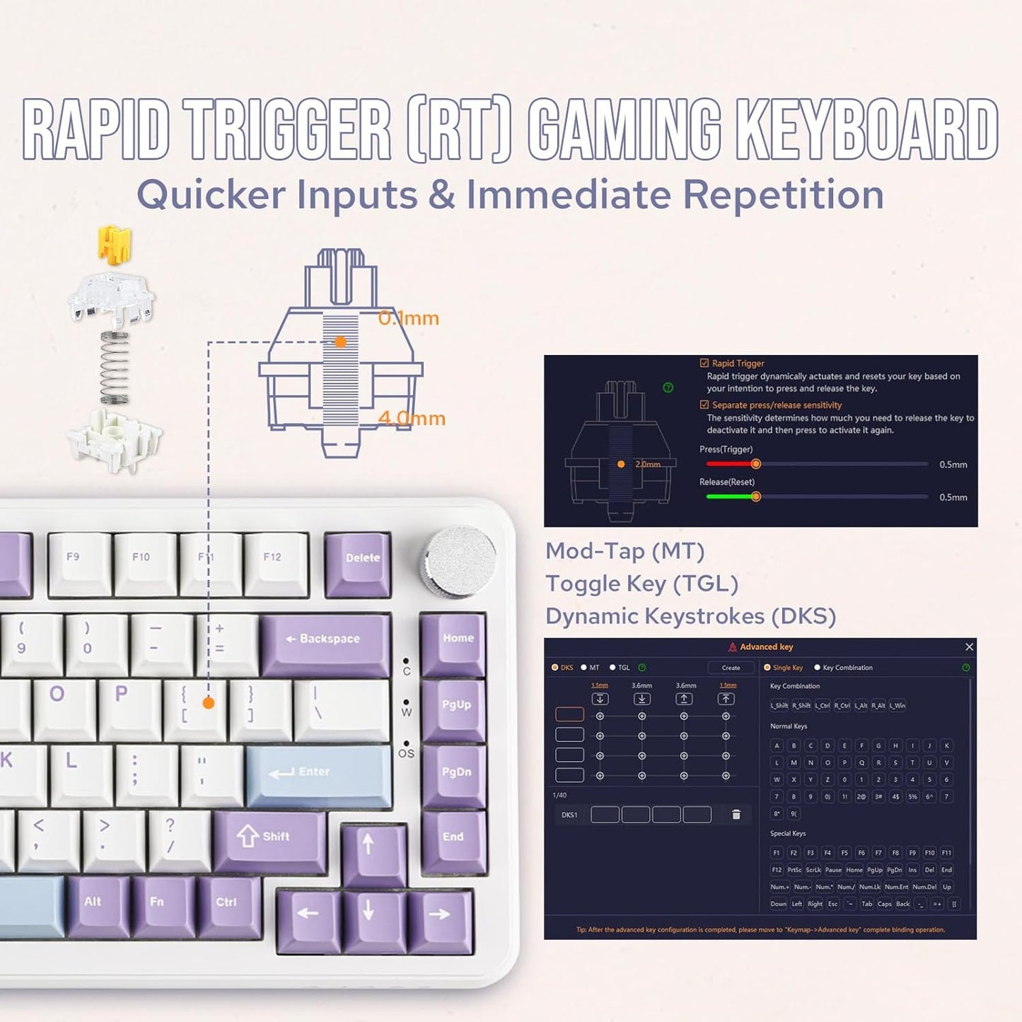 AJAZZ AK820 MAX HE Hall Effect Magnetic Gaming Keyboard, Adjustable Actuation, 8KHz Polling Rate, Wired Rapid Fast Keyboard, Creamy Gasket, RGB Backlight, NKRO for Win/Mac (Black Pink)
