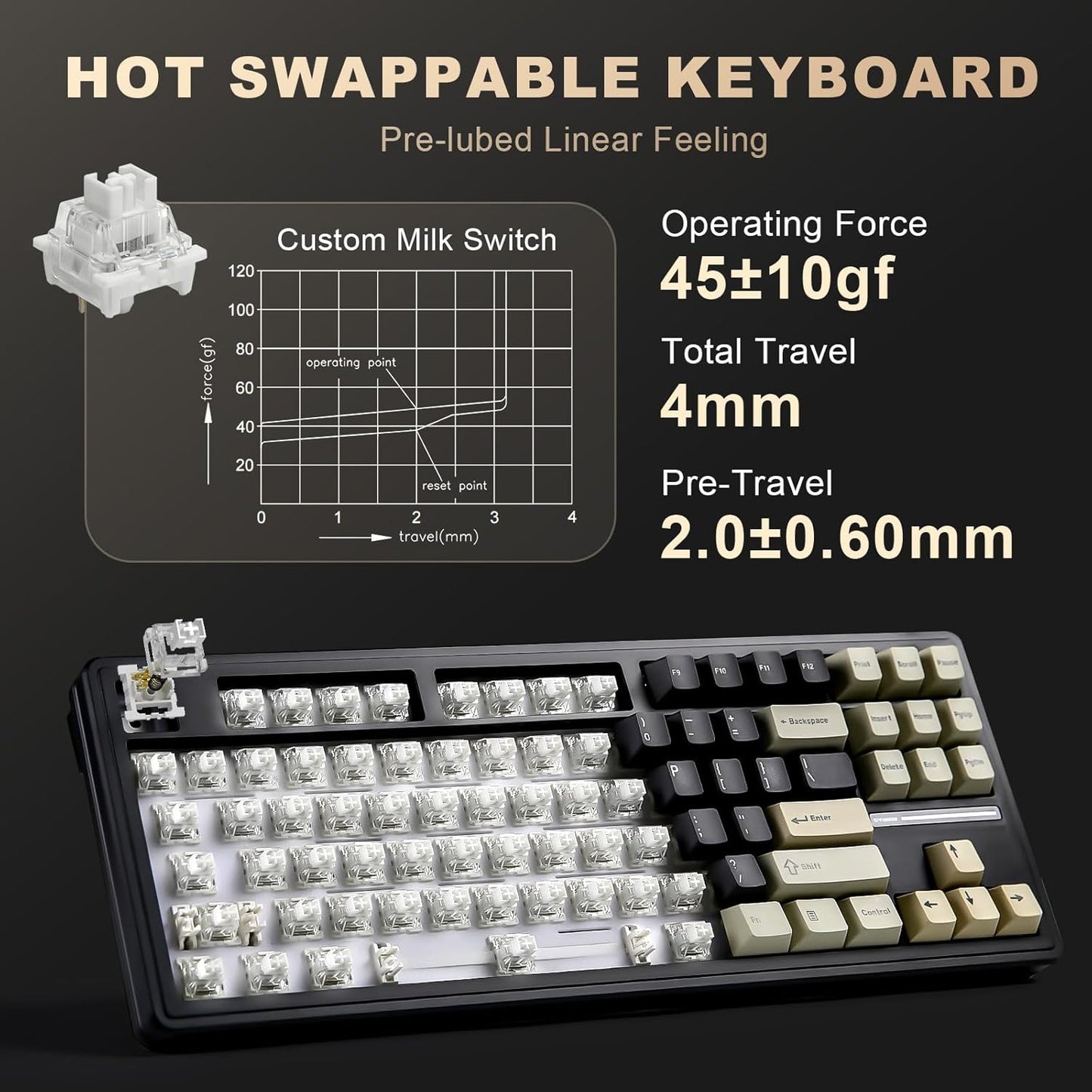 YUNZII YZ87 Gasket Mechanical Keyboard,TKL Wireless Hot Swappable with 5-Layer Padding, BT5.0/2.4G/USB-C NKRO RGB Backlit for Win/Mac(White, Milk Switch)