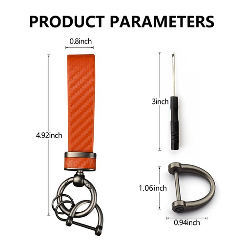 Turcee Carbon Fiber Car Keychain,Automotive Interior Accessories Keychains Leather Car Key Fob,Car Accessories Key Ring&Anti-Lost D-Ring(Orange)