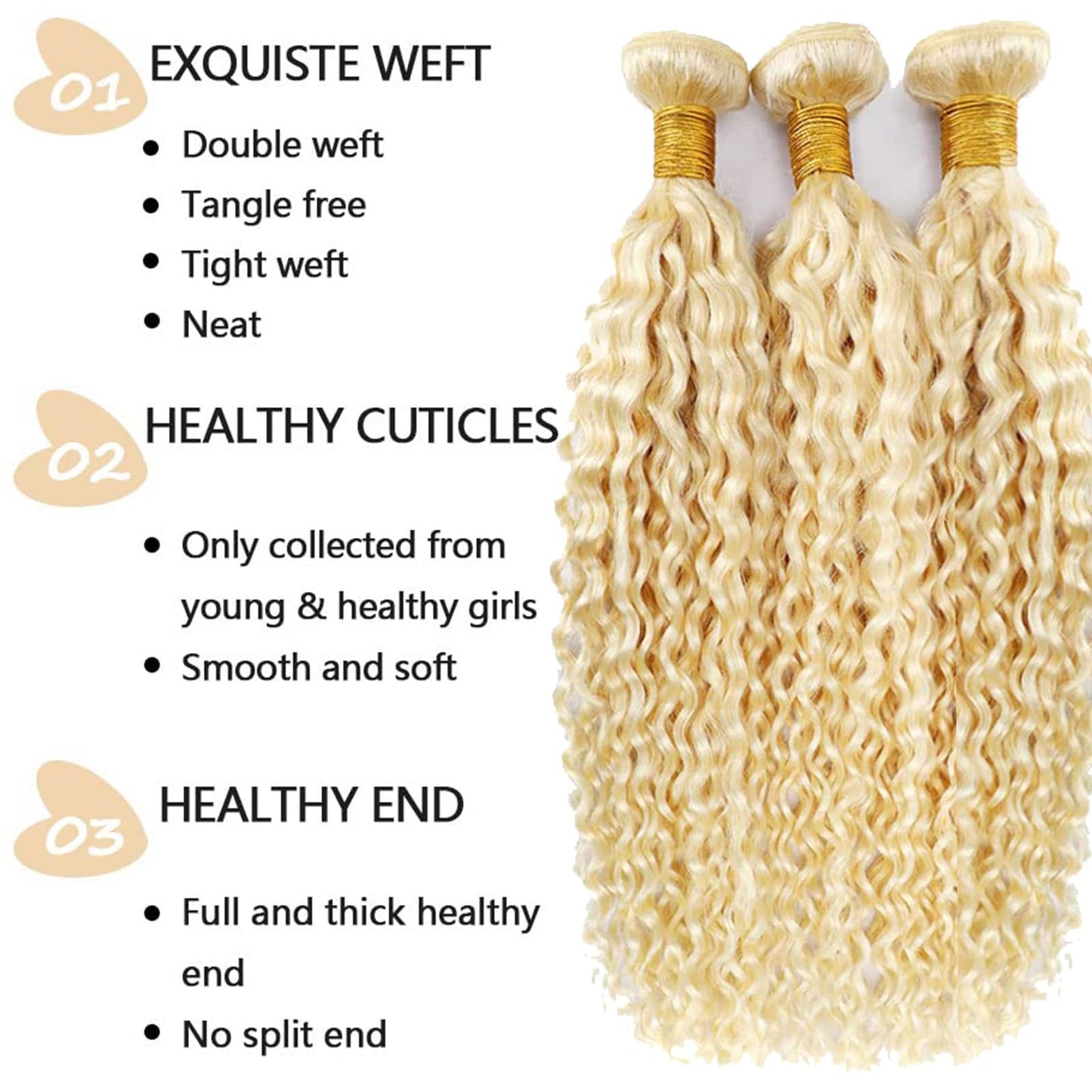 Habiliana Bundles Human Hair 18 20 22 Inch Jerry Curly Wave Blonde 613 Human Hair Bundles 11A Unprocessed Brazilian Virgin Quick Weave Hair Extensions for Black Women