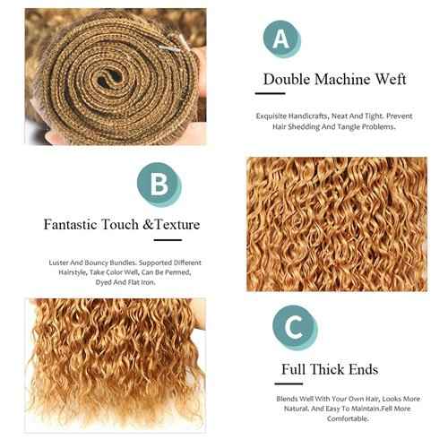 24 24 24 inch Honey Blonde Human Hair Bundles #27 Curly Human Hair Bundle Blonde Curly Wave Bundle Same Length 3 Bundles