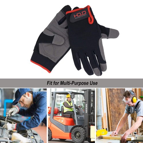 HANDLANDY Mens Work Gloves Touch Screen, Synthetic Leather Utility Gloves, Flexible Breathable Fit- Padded Knuckles & Palm (Medium, Black)