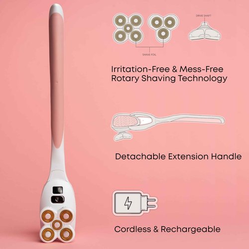 PosheEra Self-Care Shave Kit | Friction-Fit Handle for Easy Reach & Comfort | 3 & 5 Petal Shave Heads | USB Charging | Smooth