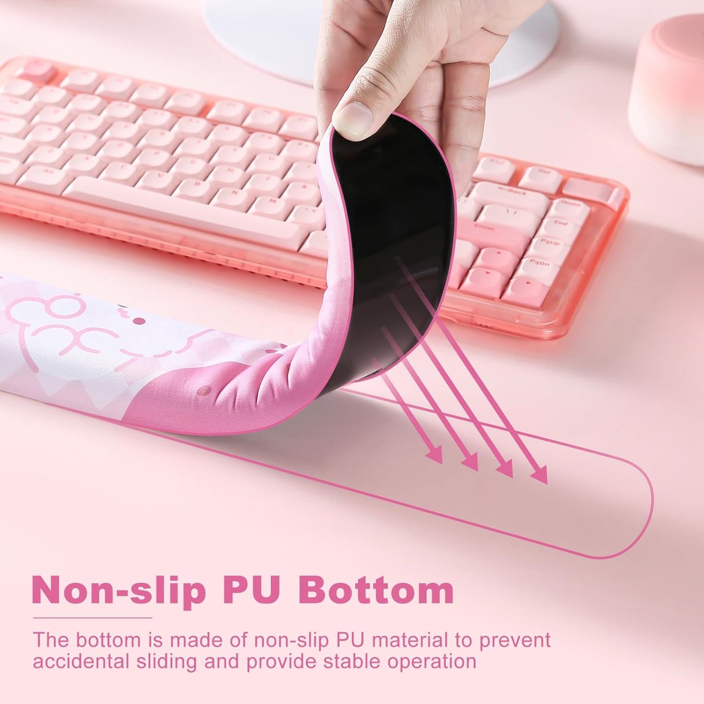 YUNZII Keyboard Wrist Rest, Ergonomic Keyboard Mouse Wrist Support for Typing Pain Relief, Wrist Rest for Computer Keyboard with Slip Resistant PU Base,Cute Wrist Rest for Office Gaming Computer(Pink)