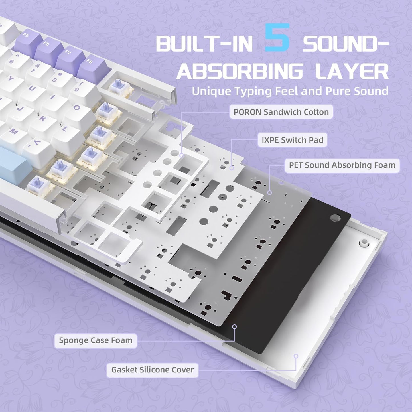 Attack Shark ajazz AK820 Mechanical Gaming Keyboard with Knob 75% Keyboard Hot Swappable Type-C Wired Gasket 5-Layer Noise Absorbing Foam White LED Backlit NKRO Linear Red Switch for PC/Win/Mac-Black