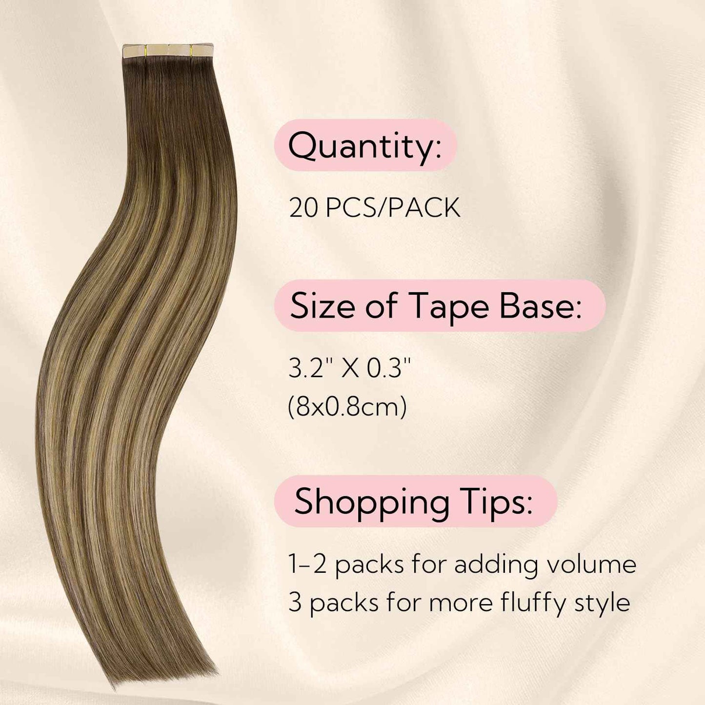 HOTBANANA Wide Tape in Hair Extensions Human Hair, DIY Cut Tape in weft hair extensions,20inch 100g 20pcs Chocolate Brown Mixed Caramel Blonde Balayage Straight Style