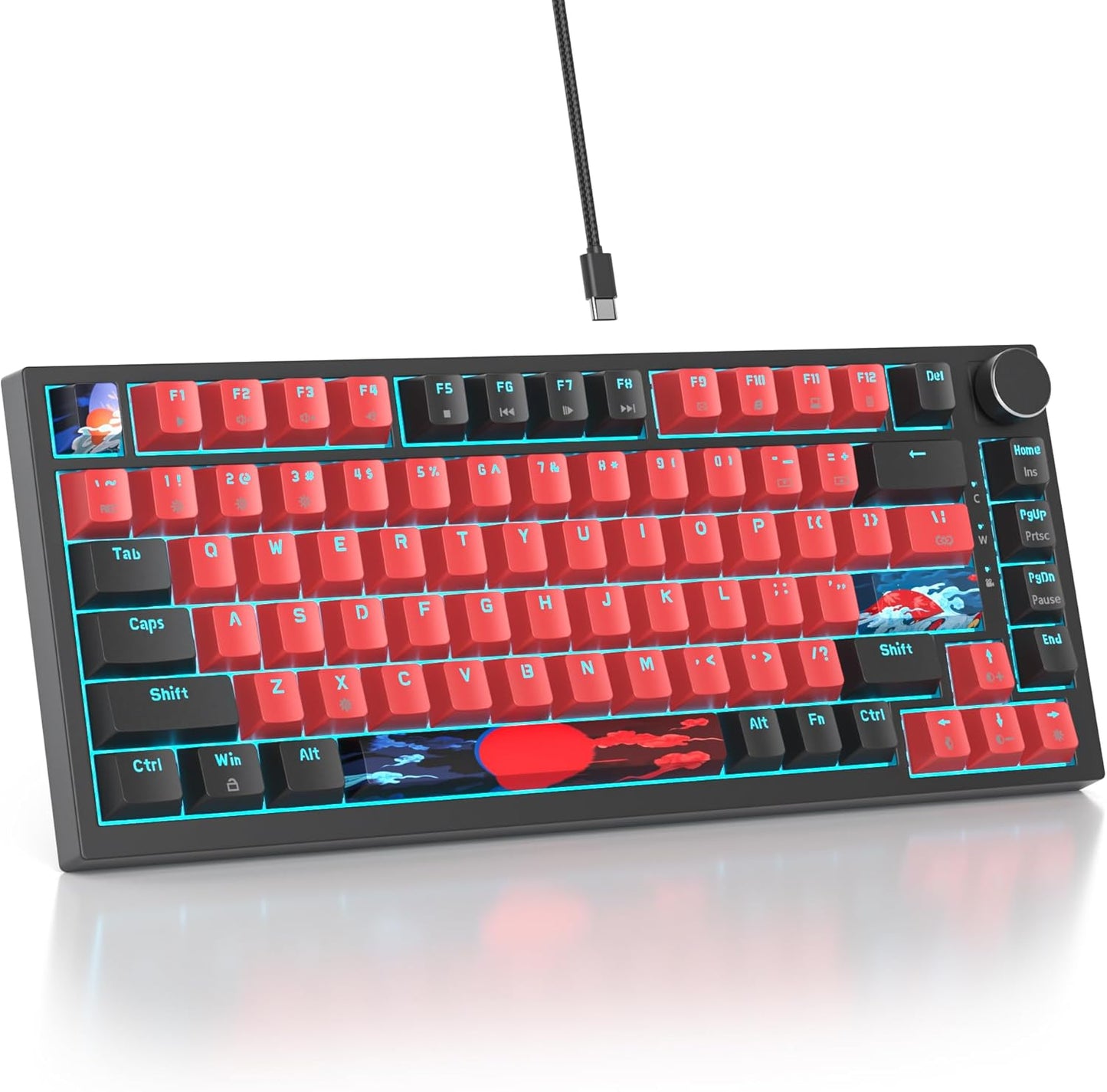 75 Percent Keyboard Gasket-Mounted with Sound Absorbing Pads, 82-Key Compact Wired RGB Mechanical Gaming Keyboard Hot-Swap Socket for Win, Monster-B