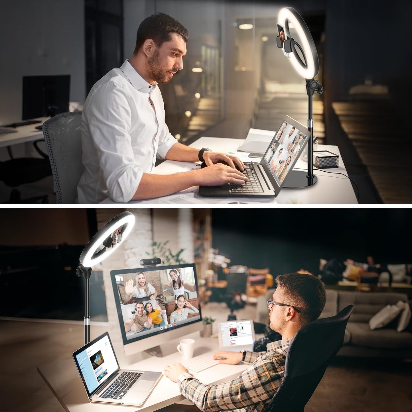 10'' Desk Ring Light with Stand – Zoom Lighting with Phone Holder for Computer・Video Calls・Conference – CRI95 LED Adjustable Circle Light, 10'' Large Lamp Head, Content Creator Friendly