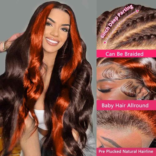13x6 Lace Front Wigs Human Hair Pre Plucked Highlight 13x6 HD Lace Front Wigs Ginger Orange Human Hair Wigs for Women 13x6 Body Wave Ombre Wig Brazilian Hair22inch