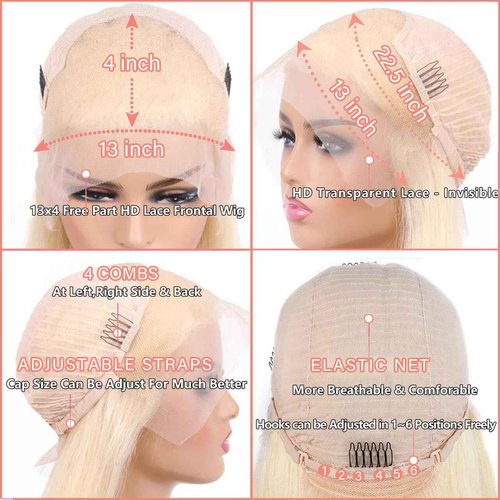 NANTLIY 613 Lace Front Wig Human Hair 13x4 HD Transparent Blonde Lace Front Wigs Human Hair 24inch Blonde Body Wave Lace Front Wigs Human Hair Pre Plucked Glueless Blonde Wig Human Hair 180% Density