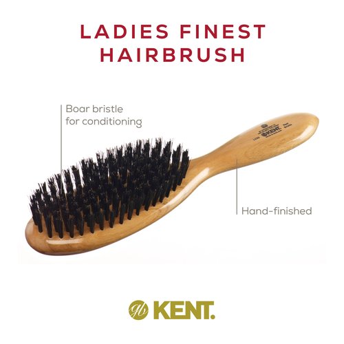 Kent LC22 Finest Hair Brushes for Women Detangler Dry Brush Made of Cherrywood - Boar Bristle Oval Hairbrush for Medium to Thick Hair All Lengths - Salon Style Straightening Pure Wood Brush from Kent