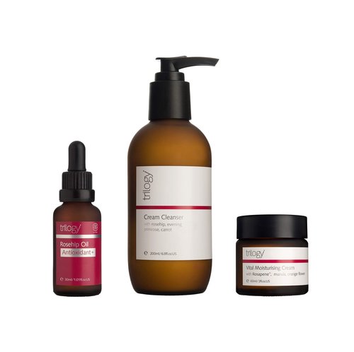 Trilogy Clean Beauty Regime - Cream Cleanser, Rosehip Oil Anitoxidant+, Vital Moisturizing Cream