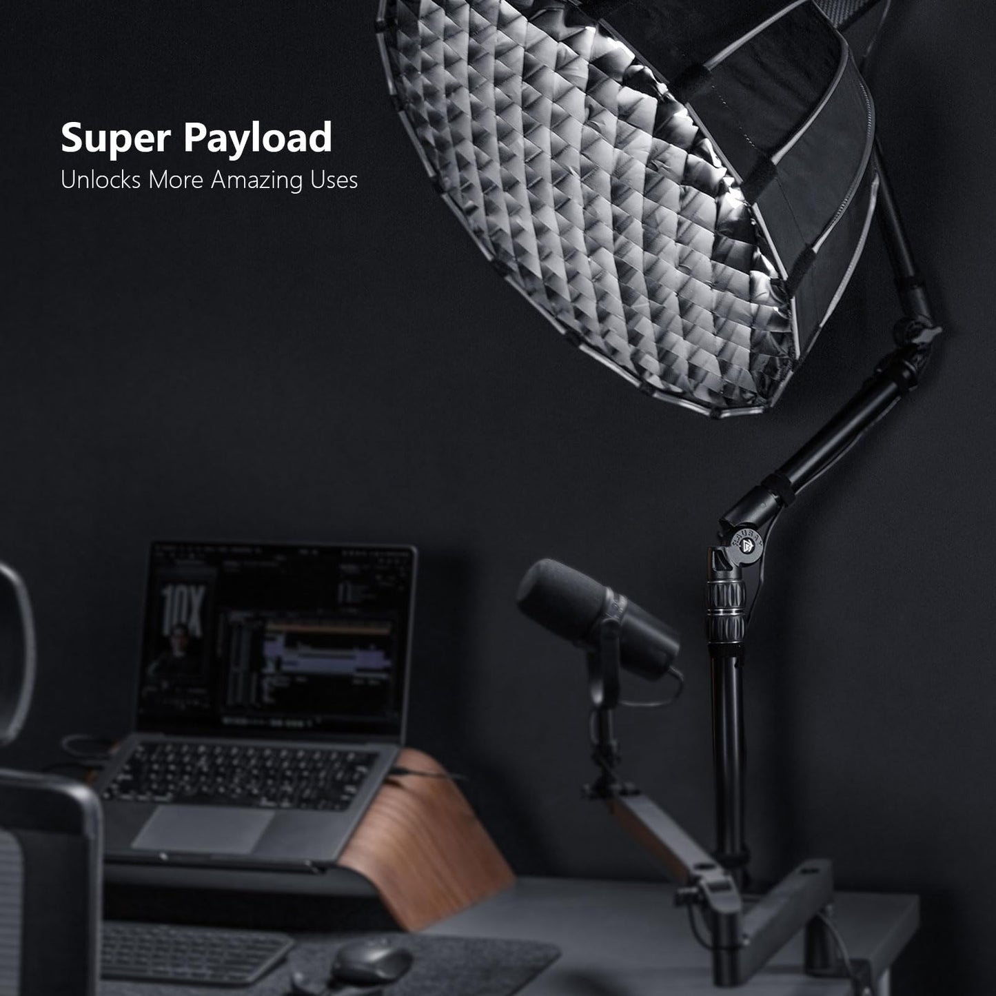 【All Metal】RAUBAY Desktop Magic Arm, Overhead Camera Desk Mount, Table Light Stand with 1/4“ Ball Head, 3/8" & 5/8" Adapter, C Clamp, Retractable Boom Arm for DSLR, Webcam, Microphone, Projector DMA01