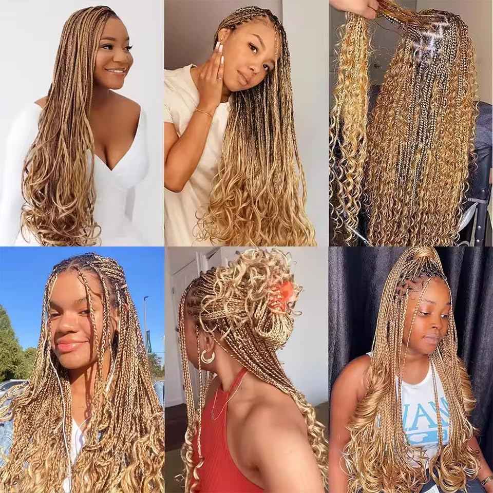 26 Inch P27/613 Highlight Blonde Human Braiding Hair for Boho Braids 150g Deep Wave Bulk Human Hair Knotless Boho Braiding Curly Virgin No Weft Extensions Bohemian Braids 3 Bundles/Pack Caramel