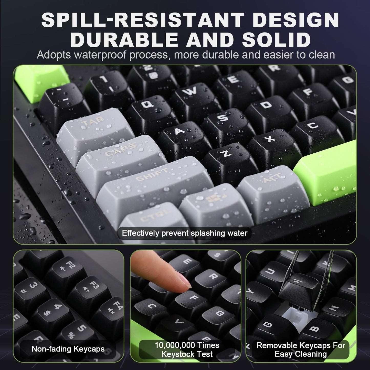 YUNZII D98 Membrane Gaming Keyboard,RGB Backlit,Full Numpad,Spill Resistance,Anti-ghosting,USB Wired,98 Keys for PC Gaming Office(Black&Green)