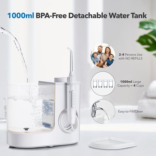 Zao's Selection Water Flosser, 1000ml Water Picks for Teeth Cleaning 30-130 PSI Teeth Cleaner, 8 Tips & Isolated Tip Storage, Dual Flow Control Power Dental Oral Irrigator for Braces