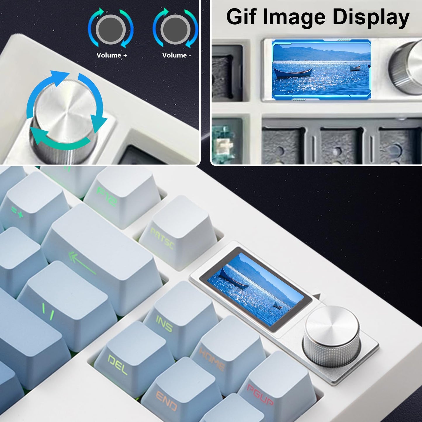ZMX GMK87 Keyboard Barebones Kit,Gasket Mount Hot Swap PCB Triple Mode BT5.0/2.4G/Type-C Wireless Mechanical Keyboard with Knob VIA-Programmable Custom TFT-Screen RGB Gaming DIY Kit (White)