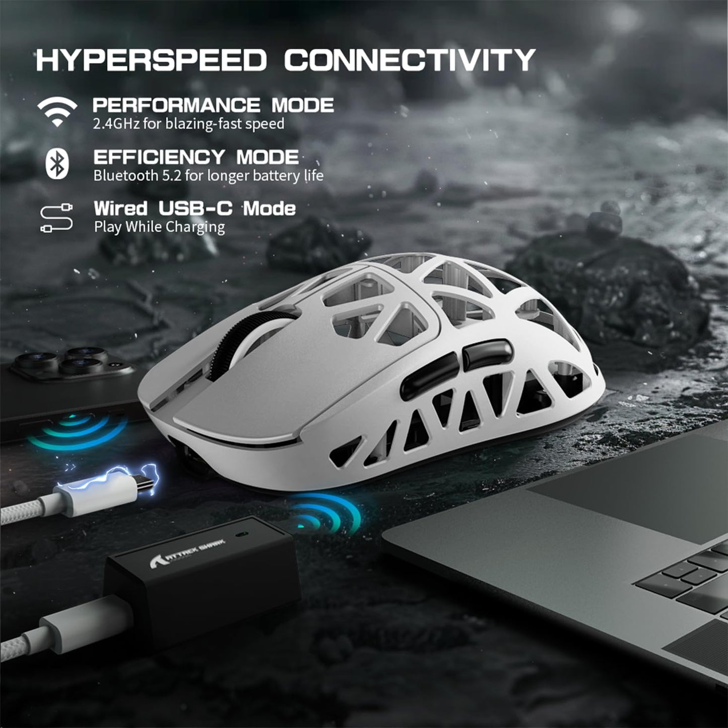 ZIYOU LANG x Attack Shark R2 Wireless Gaming Mouse, Superlight Magnesium Alloy, PAW3950 42000 DPI Optical Sensor, 8000Hz Polling Rate, 2.4G/BT/Wired Programmable Mice for Win Mac Gamer (White)