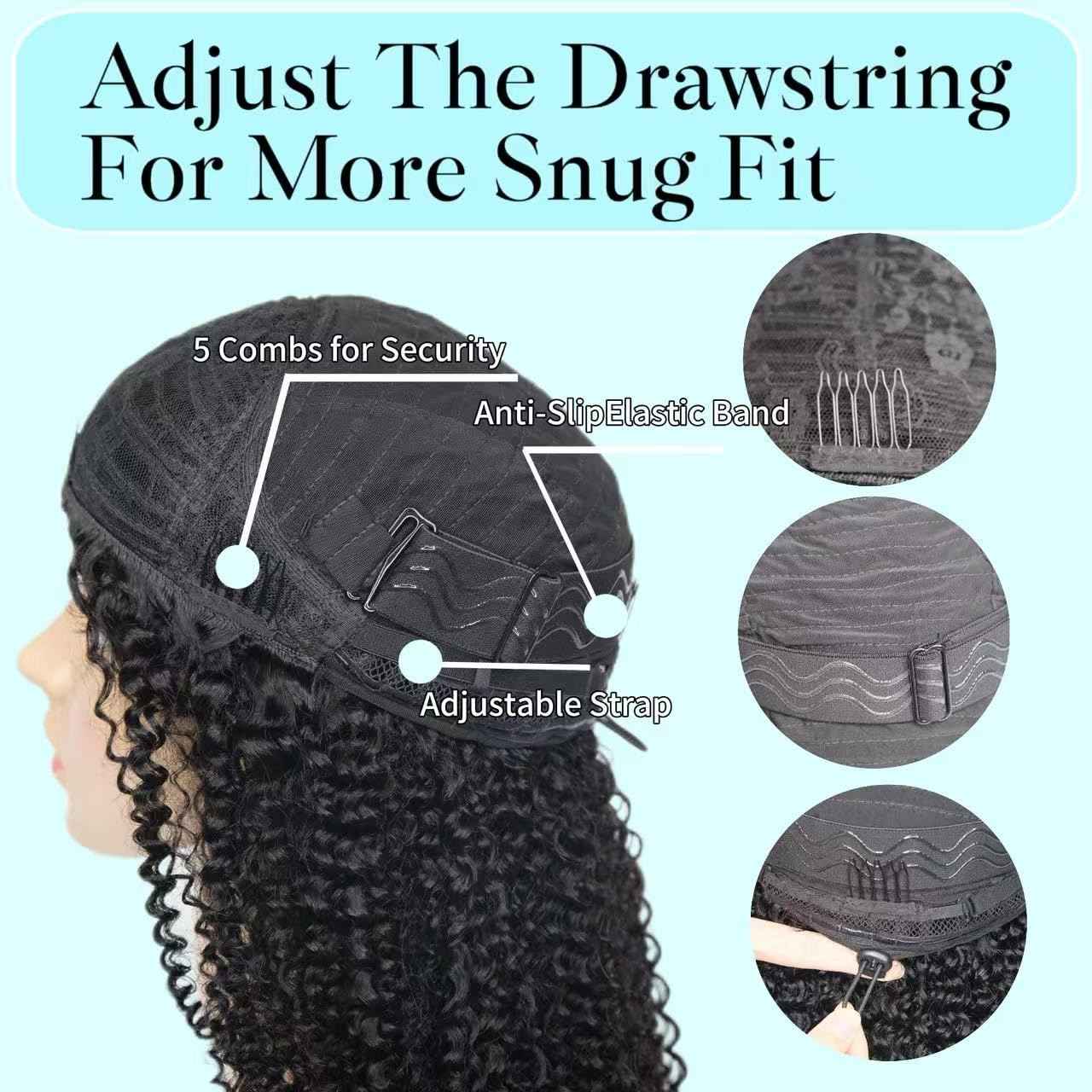 Kinky Curly Half Wig Human Hair Drawstring Seamless Flip Over Half Curly Wig Human Hair Invisible Hairline Glueless Wear and Go Wigs For Black Women Beginner Friendly 20Inch 200% Density