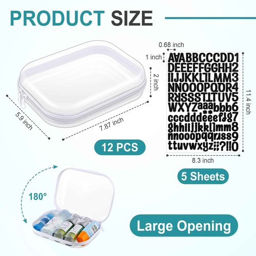 Qiyaz 12 Pcs Clear Hard Zipper Case Plastic Zipper Pouch with 5 Sheets Alphabet Stickers Double Toy Storage Organizer Makeup Case for Travel Building Blocks Puzzles Cosmetic(7.87 x 5.9 x 2”)