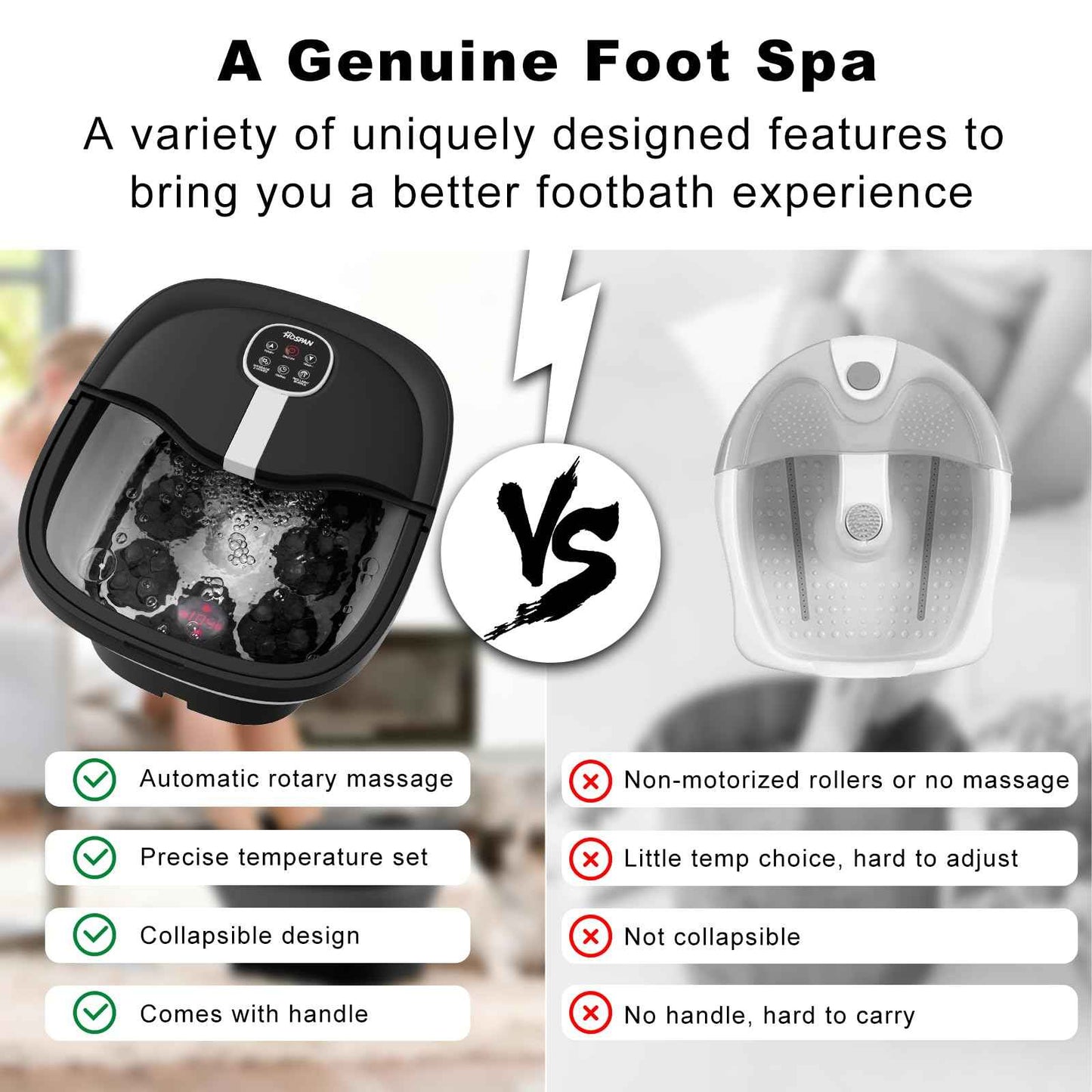 HOSPAN Collapsible Foot Spa Electric Rotary Massage, Foot Bath with Heat, Bubble, Remote, and 24 Motorized Shiatsu Massage Balls. Pedicure Foot Spa for Feet Stress Relief - FS02A