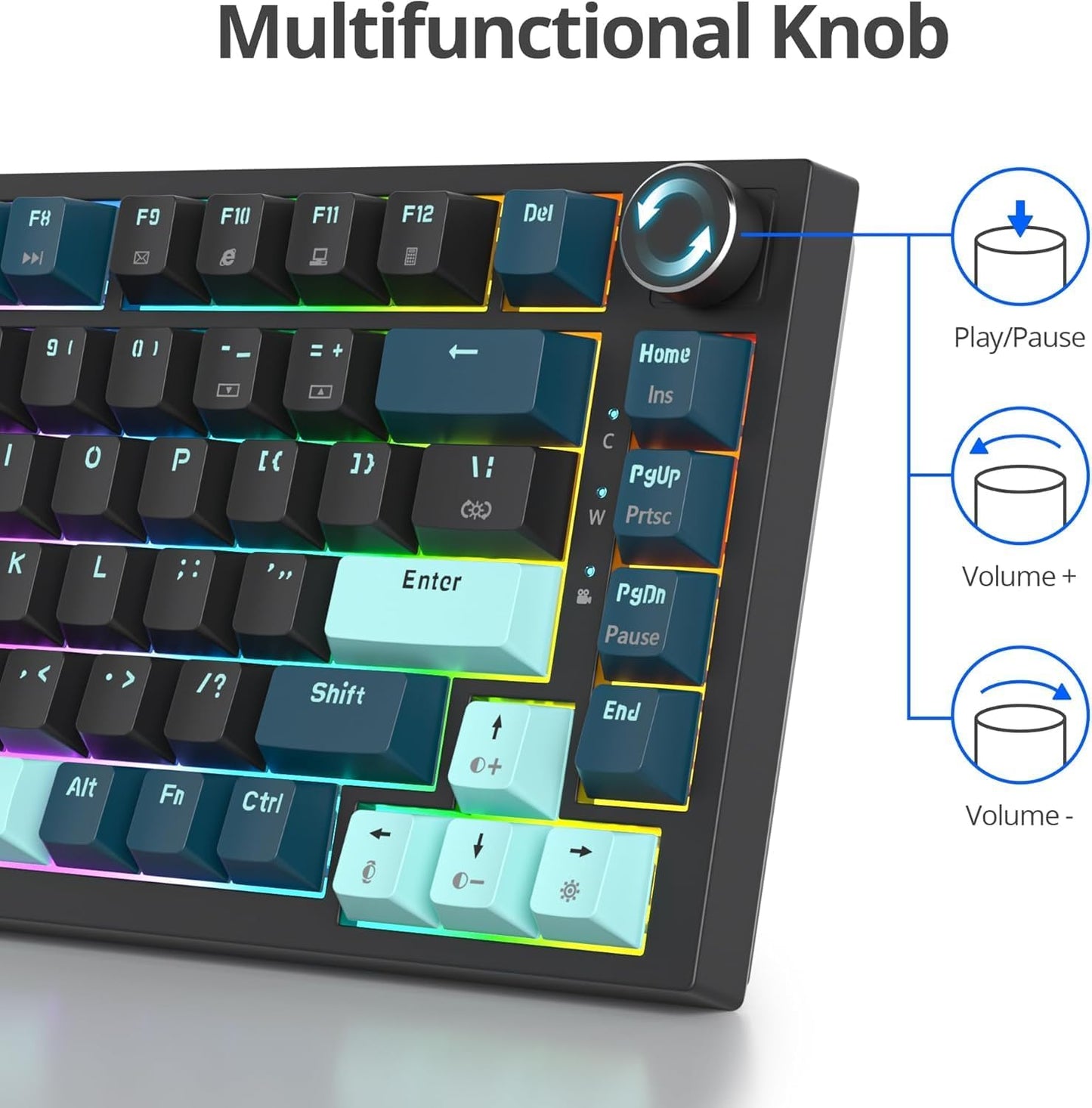 75 Percent Keyboard Gasket-Mounted with Sound Absorbing Pads, 82-Key Compact Wired RGB Mechanical Gaming Keyboard Hot-Swap Socket for Win, 9009