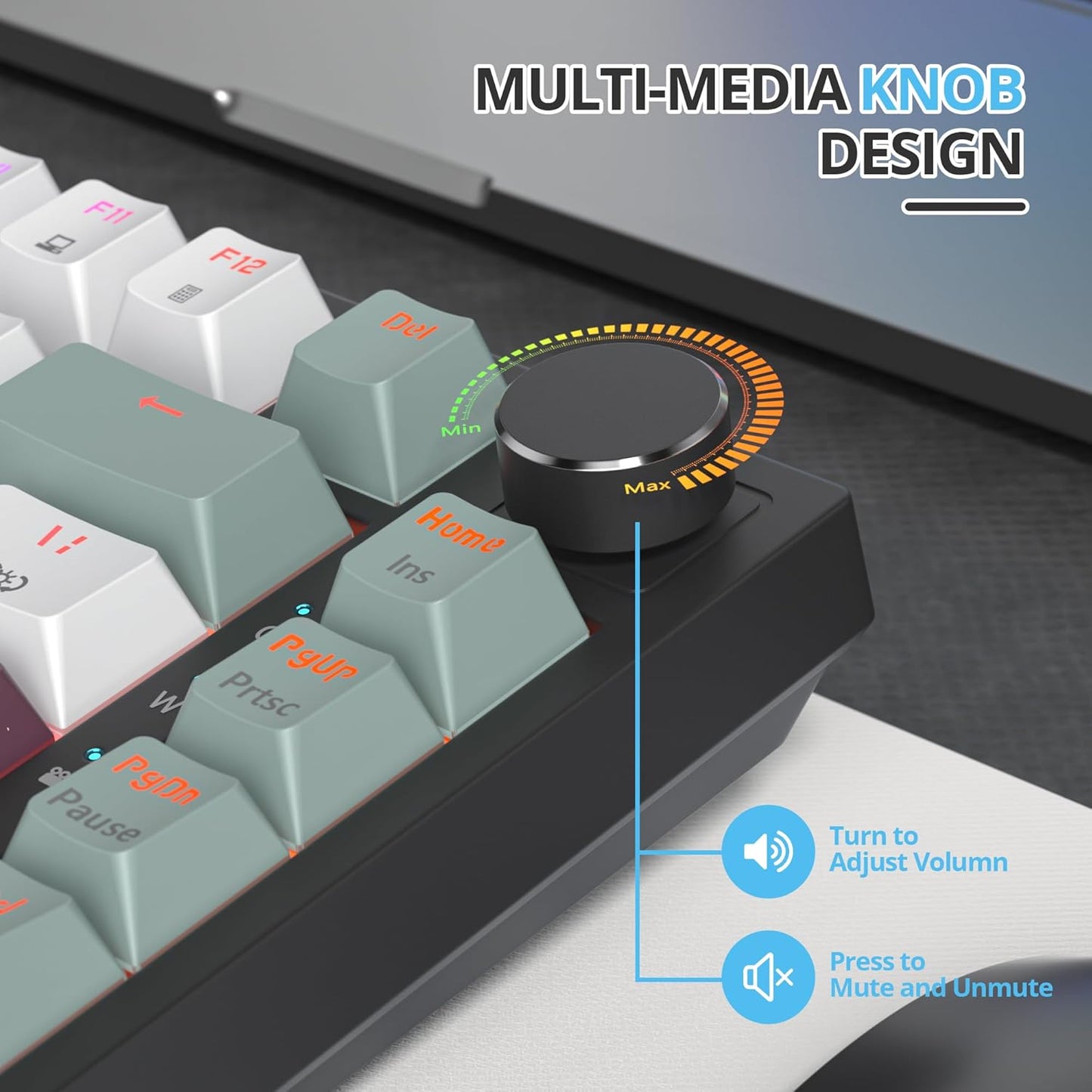 75 Percent Keyboard Gasket-Mounted with Sound Absorbing Pads, 82-Key Compact Wired RGB Mechanical Gaming Keyboard Hot-Swap Socket for Win, Monster-B