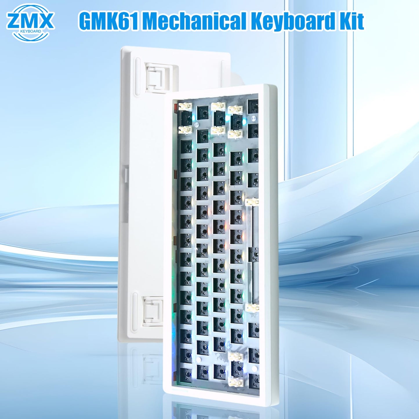 ZMX GMK61 Barebones Keyboard Kit,60% Hot Swap Programmable Gasket Mount RGB Backlit BT5.0/2.4G/Wired Type-C Wireless Mechanical Keyboard 61 Keys NKRO Custom Gaming DIY Kit (White)